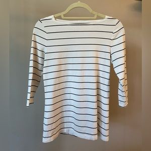 Merona, boat-neck, 3/4 sleeve shirt. White w/ black horizontal stripes. Size S.